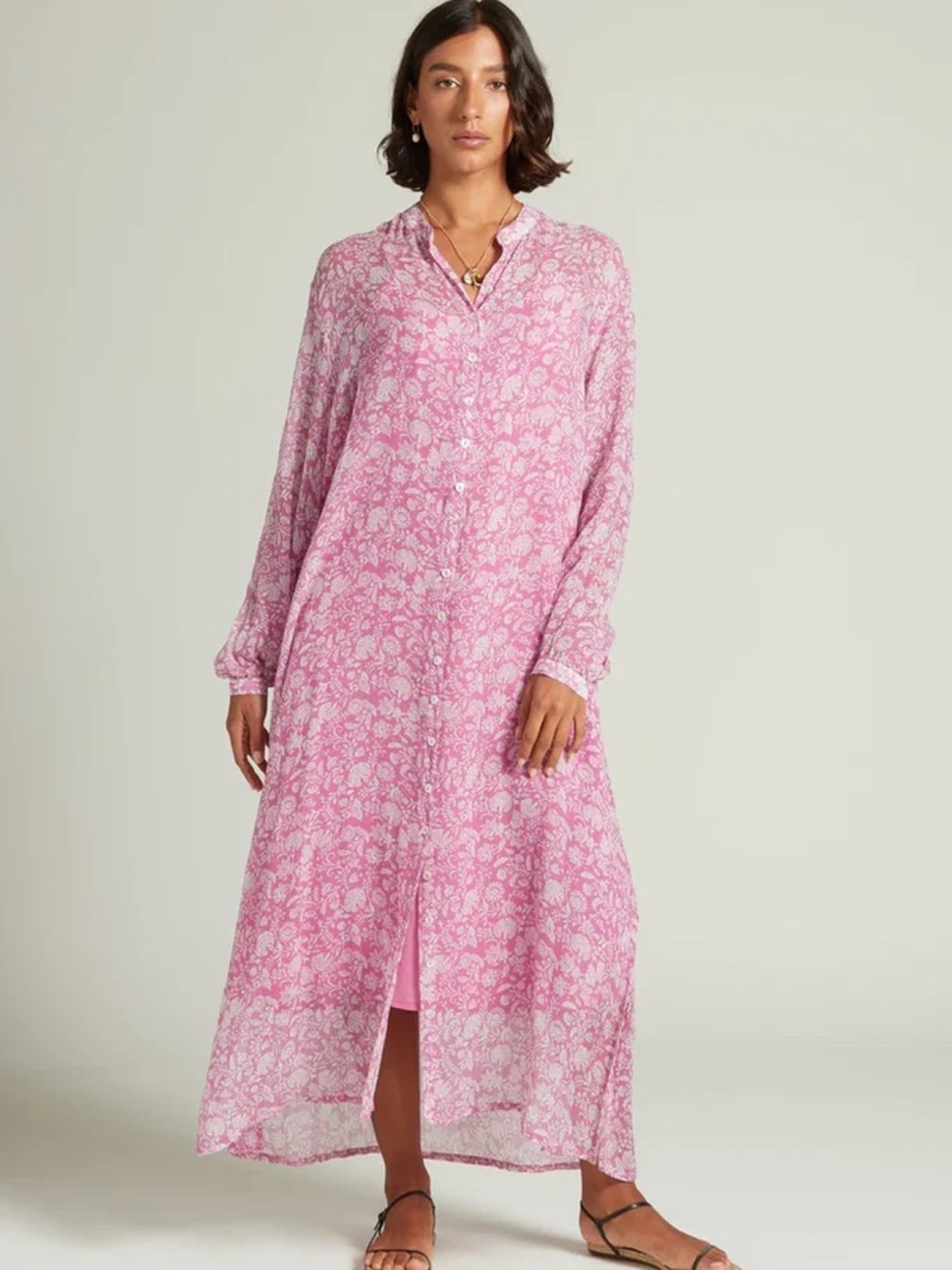 NEW Chan Luu Eloise Pink Floral Silk Maxi Dress O/S
